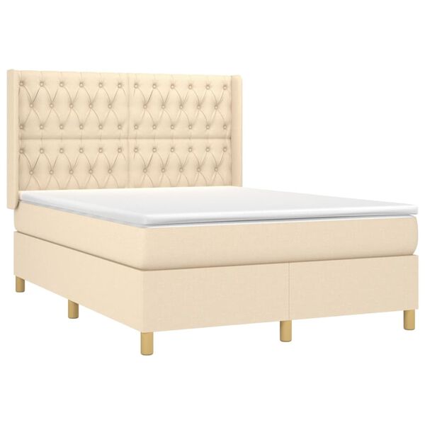 vidaXL Sommier &agrave; lattes de lit matelas et LED Cr&egrave;me 140x190 cm Tissu