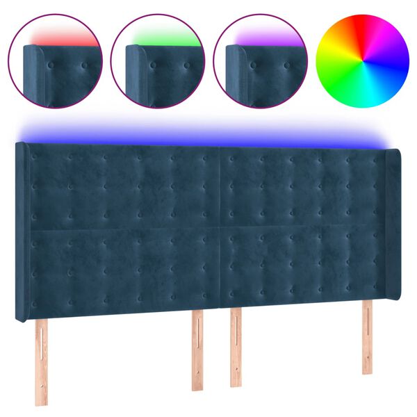 vidaXL T&ecirc;te de lit &agrave; LED Bleu fonc&eacute; 203x16x118/128 cm Velours