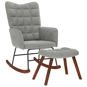 vidaXL Chaise &agrave; bascule avec tabouret en velours gris clair
