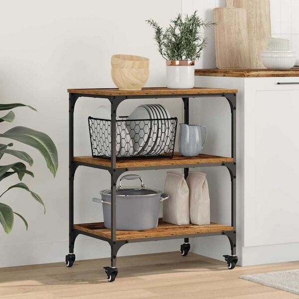 vidaXL Chariot de cuisine Bois Ancien 60 x 41 x 76 cm