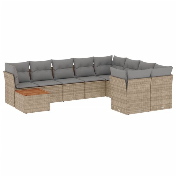 vidaXL Salon de jardin avec coussins 10 pcs beige r&eacute;sine tress&eacute;e