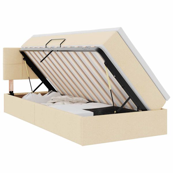vidaXL Lit avec rangement et LED avec matelas Cr&egrave;me 100 x 200 cm tissu