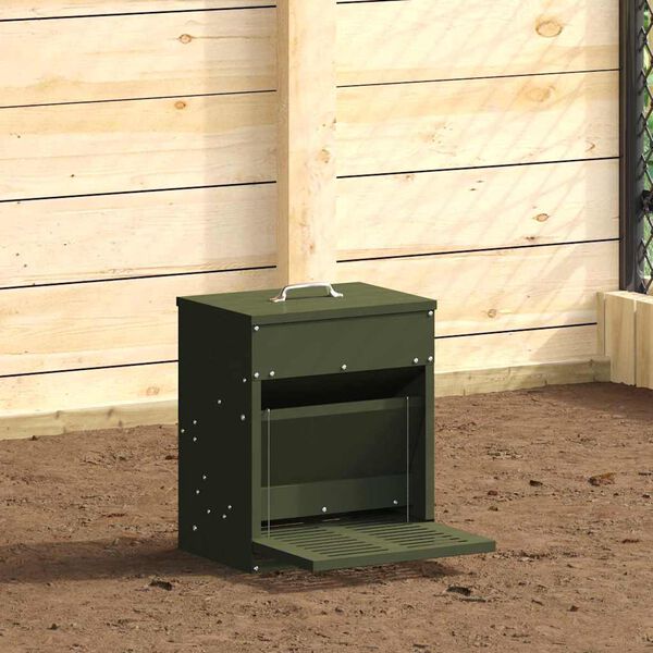 vidaXL Nourrisseur &agrave; p&eacute;dale pour poules Vert olive 33 x 42 x 40 cm