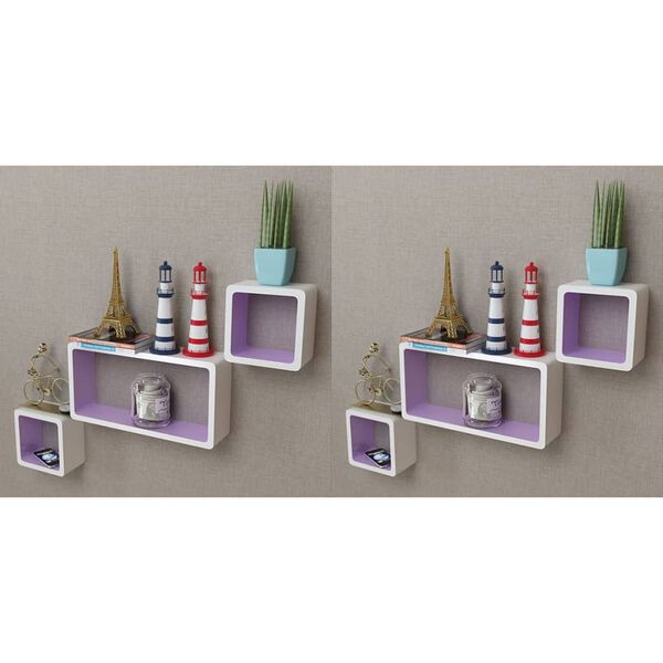 vidaXL &Eacute;tag&egrave;res murales Forme de cube 6 pcs Blanc et violet