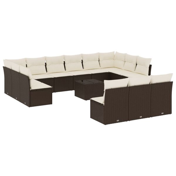 vidaXL Salon de jardin avec coussins 14 pcs marron r&eacute;sine tress&eacute;e