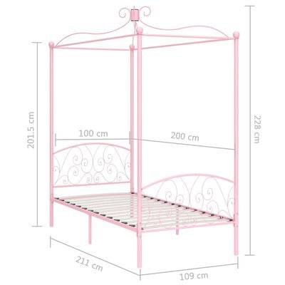 vidaXL Cadre de lit à baldaquin sans matelas rose métal 100x200 cm