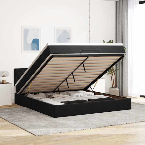 VidaXL Cadre de lit ottoman avec matelas noir 160x200 cm velours