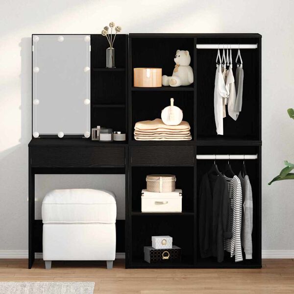 vidaXL Ensemble de table de maquillage LED avec tiroir Chêne noir