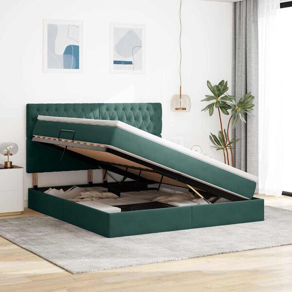 vidaXL Lit avec rangement et LED Vert fonc&eacute; 180 x 200 cm Velours