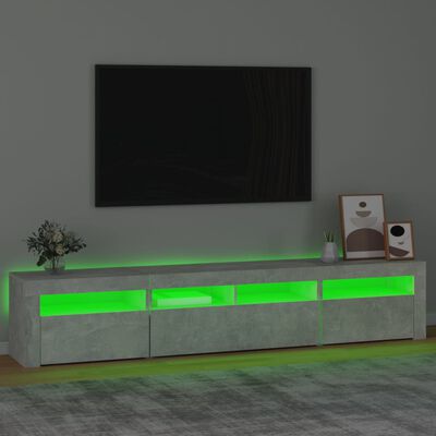 vidaXL Meuble TV avec lumières LED Gris béton 210x35x40 cm
