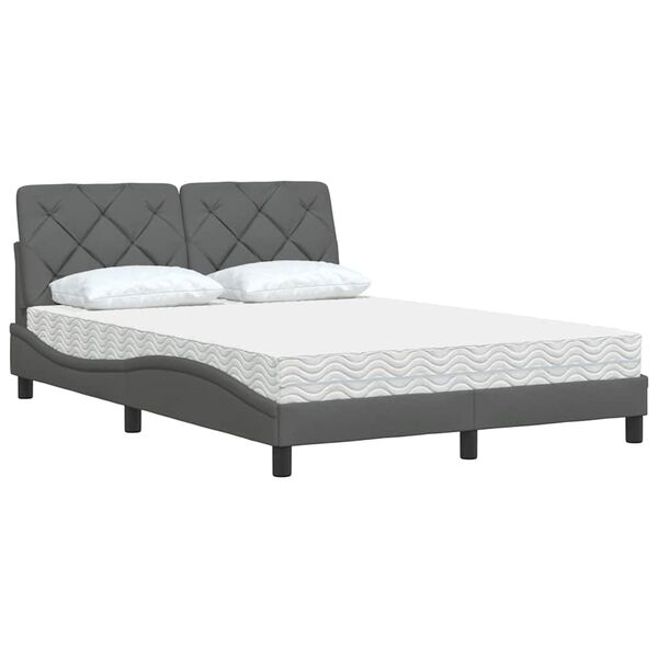 vidaXL Lit avec matelas gris fonc&eacute; 140x200 cm tissu