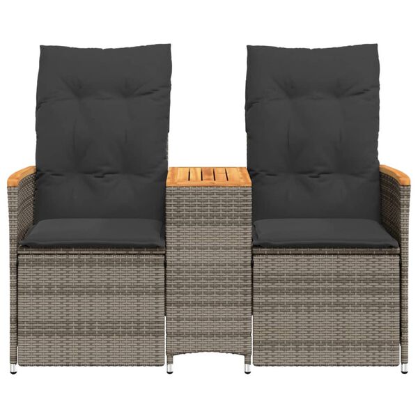 vidaXL Canap&eacute; de jardin inclinable 2 places avec table gris poly rotin