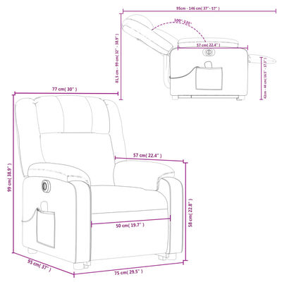 vidaXL Fauteuil inclinable de massage électrique Gris foncé Tissu