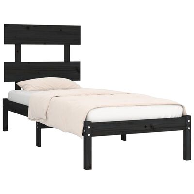 vidaXL Cadre de lit Noir Bois massif 90x190 cm Simple