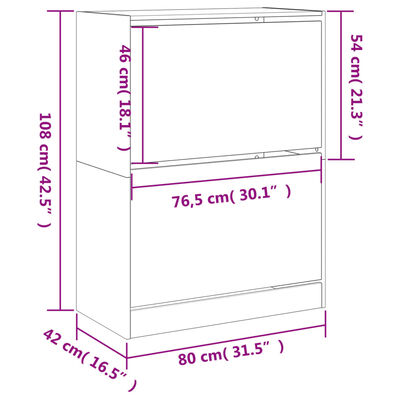 vidaXL Armoire à chaussures 2 tiroirs rabattables chêne sonoma