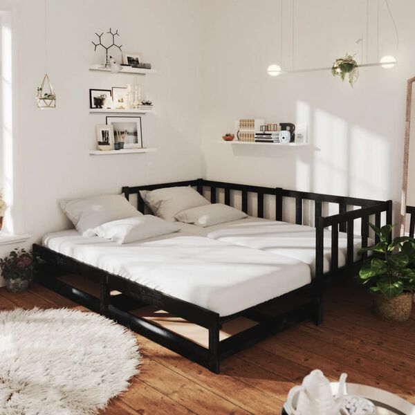 vidaXL Lit coulissant 2x(90x200) cm Noir Bois de pin massif