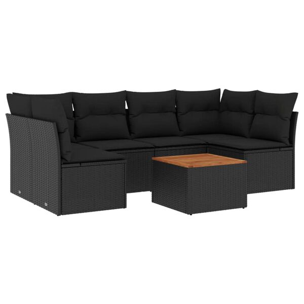 vidaXL Salon de jardin 7 pcs avec coussins noir r&eacute;sine tress&eacute;e