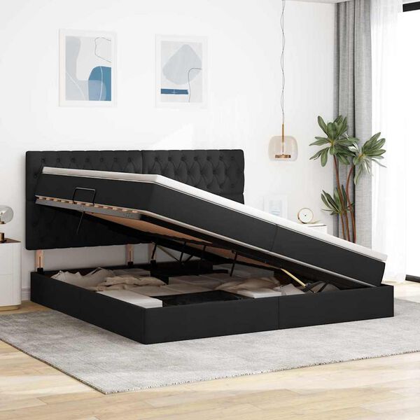 vidaXL Lit avec rangement et LED avec LED Noir 200 x 200 cm Polyester