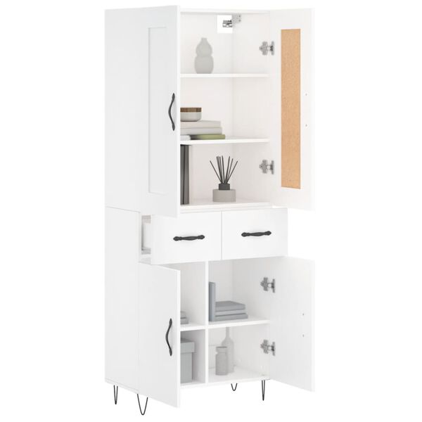 vidaXL Buffet haut Blanc 69,5x34x180 cm Bois d'ing&eacute;nierie
