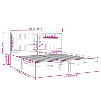 vidaXL Cadre de lit sans matelas blanc bois massif 200x200 cm