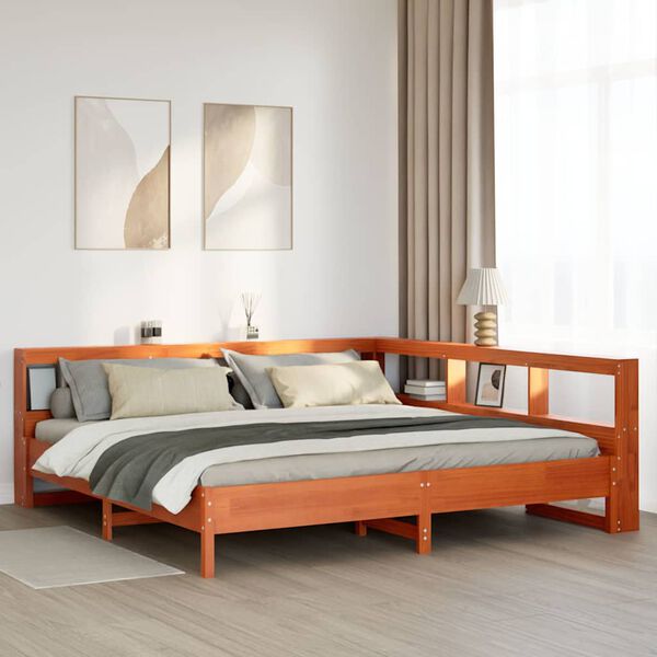 vidaXL Lit biblioth&egrave;que sans matelas cire marron 200x200 cm pin massif