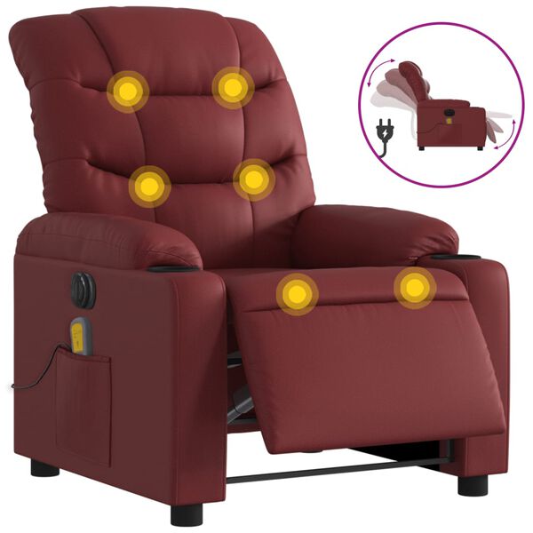 vidaXL Fauteuil de massage inclinable &eacute;lectrique rouge bordeaux