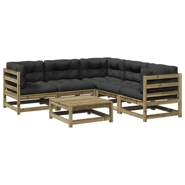 vidaXL Salon de jardin 6 pcs avec coussins bois de pin impr&eacute;gn&eacute;