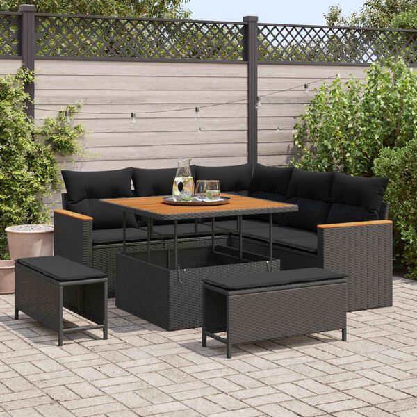 vidaXL Ensemble de canap&eacute; de jardin avec coussin 8 pcs Noir Poly rotin