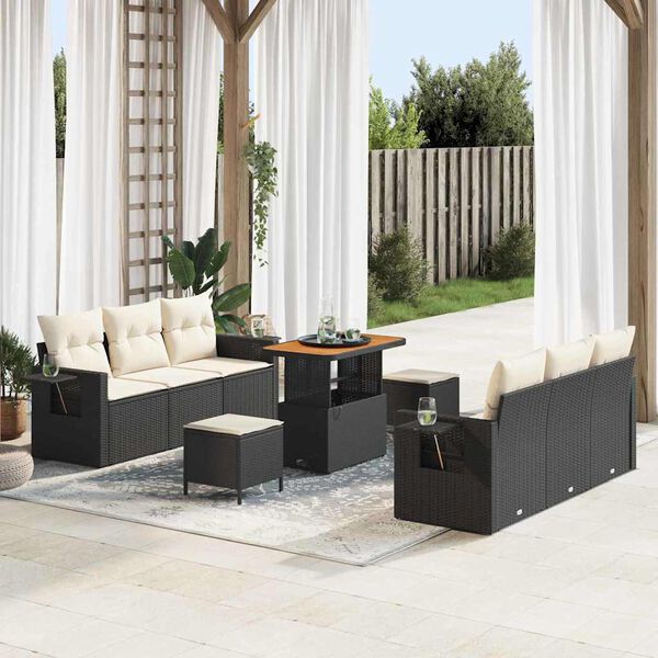 vidaXL Ensemble de canap&eacute; de jardin avec coussin 9 pcs Noir polyrotin