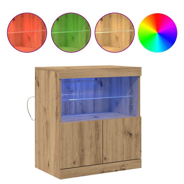 vidaXL Buffet LED Marron 60,5 x 37 x 67 cm Bois d'ing&eacute;nierie