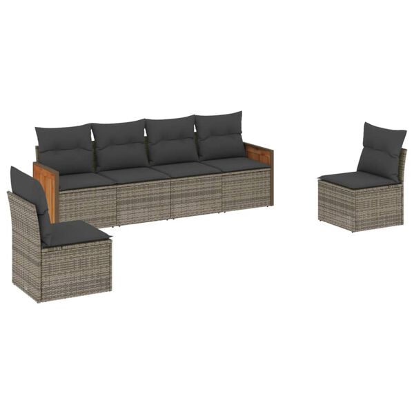vidaXL Salon de jardin 6 pcs avec coussins gris r&eacute;sine tress&eacute;e