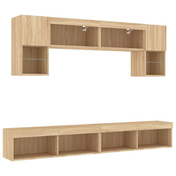 vidaXL Unit&eacute;s murales TV avec LED 6 pcs ch&ecirc;ne sonoma bois d'ing&eacute;nierie
