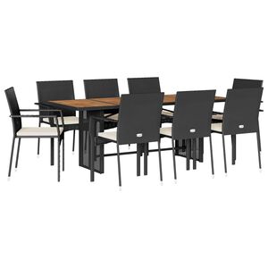vidaXL Ensemble &agrave; manger de jardin 9pcs coussins noir r&eacute;sine tress&eacute;e