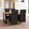 vidaXL Ensemble &agrave; manger de jardin coussins 5 pcs R&eacute;sine tress&eacute;e Noir