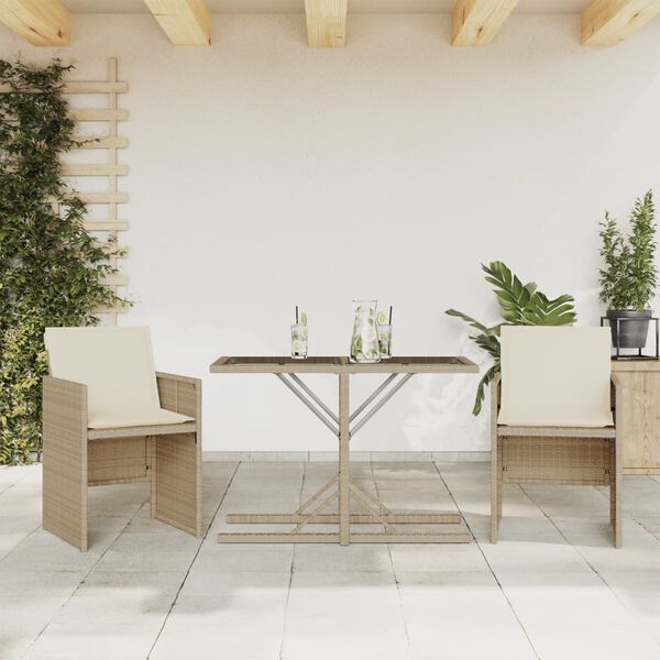 vidaXL Ensemble de bistro 3 pcs avec coussins beige r&eacute;sine tress&eacute;e