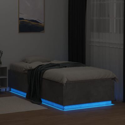 vidaXL Cadre de lit avec lumières LED gris béton 90x200 cm