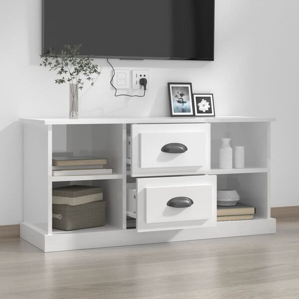 vidaXL Meuble TV blanc brillant 99,5x35,5x48 cm bois d'ing&eacute;nierie