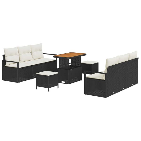 vidaXL Ensemble de canap&eacute; de jardin avec coussin 9 pcs Noir polyrotin