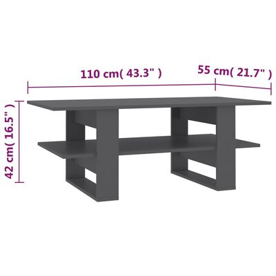 vidaXL Table basse Gris 110x55x42 cm Aggloméré