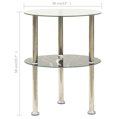 vidaXL Table d'appoint 2 niveaux Transparent et noir 38cm Verre trempé