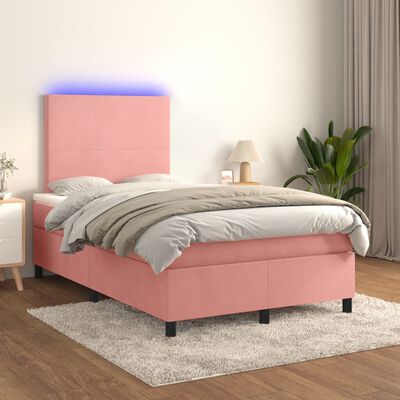 vidaXL Sommier à lattes de lit et matelas LED Rose 120x200 cm Velours