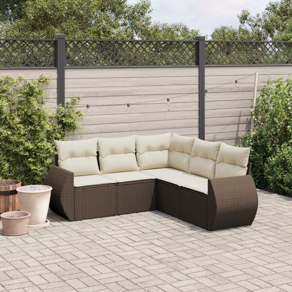 vidaXL Salon de jardin avec coussins 5 pcs marron r&eacute;sine tress&eacute;e