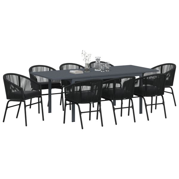 vidaXL Ensemble de salle &agrave; manger pour jardin 9 pcs Noir polyrotin