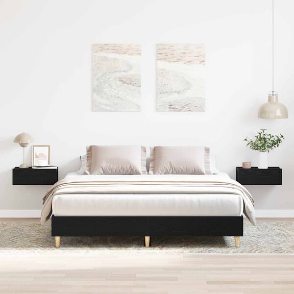 vidaXL Cadre de lit Ch&ecirc;ne noir 203 x 143 x 25 cm Bois d'ing&eacute;nierie