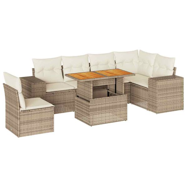 vidaXL Salon de jardin avec coussins 7 pcs beige r&eacute;sine tress&eacute;e