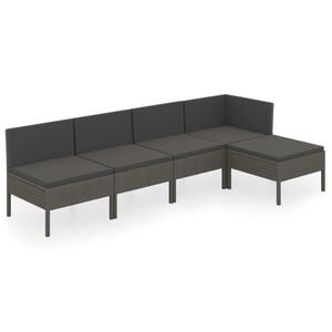 vidaXL Salon de jardin 5 pcs avec coussins r&eacute;sine tress&eacute;e gris