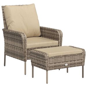 vidaXL Chaise de jardin avec tabouret marron clair r&eacute;sine tress&eacute;e