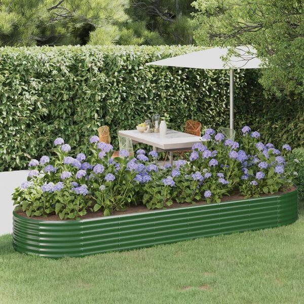 vidaXL Lit sur&eacute;lev&eacute; de jardin Acier galvanis&eacute; 322x100x36cm Vert