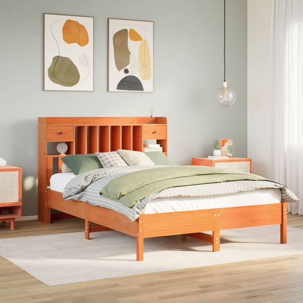 vidaXL Lit biblioth&egrave;que sans matelas cire marron 140x200 cm pin massif
