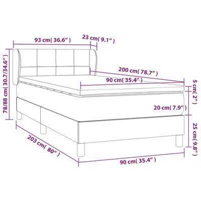 vidaXL Sommier à lattes de lit avec matelas Gris clair 90x200 cm Tissu